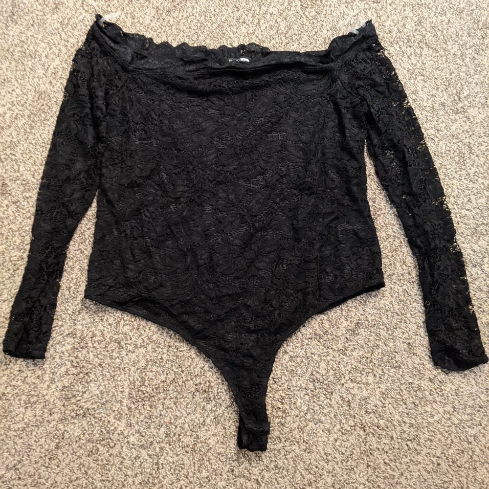 Black Lace Long Sleeved Bodysuit